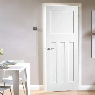 DX 30's Style White Primed 4 Panel Interior Fire Door FD30 - 1981mm x 838mm - LPD Doors