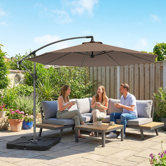 Outsunny 3m Overhanging Parasol, with Base, Weights and Cover - Coffee
