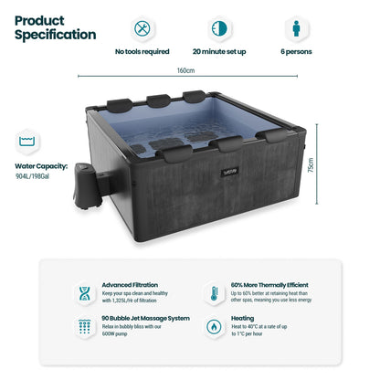WaveSpa Adriatic 6 Person Square Aluminium Frame Hot Tub
