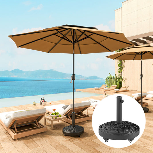 Outsunny Parasol Base, Umbrella Base with Wheels Cast Iron Effect, for Umbrella, Canopy, Weather Resistant, Black