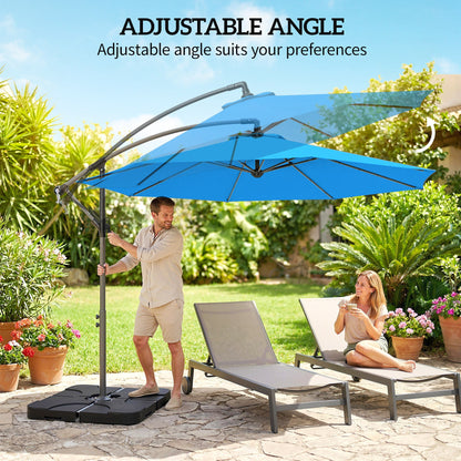 Outsunny 3m Overhanging Parasol, with Base, Weights and Cover - Blue