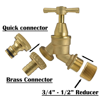 Brass Bib Tap Kit with Barb/Quick Connect Outlet, 1/2" and 3/4" BSP Thread Inlet - Best4Trade-Retail Garden watering