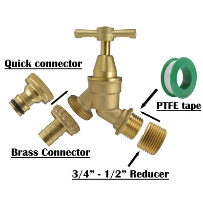 Brass Bib Tap Kit with Barb/Quick Connect Outlet, 1/2" and 3/4" BSP Thread Inlet - Best4Trade-Retail Garden watering