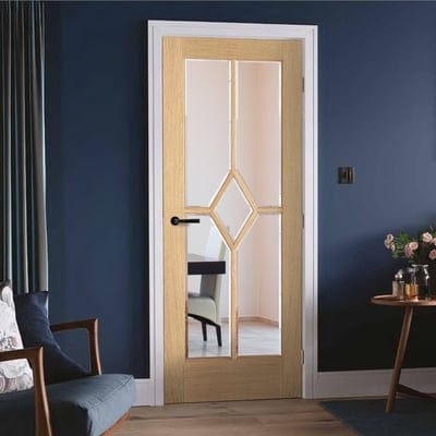 Oak Reims 5 Glazed Clear Panels (Diamond) Pre-Finished Internal Door - 1981mm x 838mm - LPD Doors
