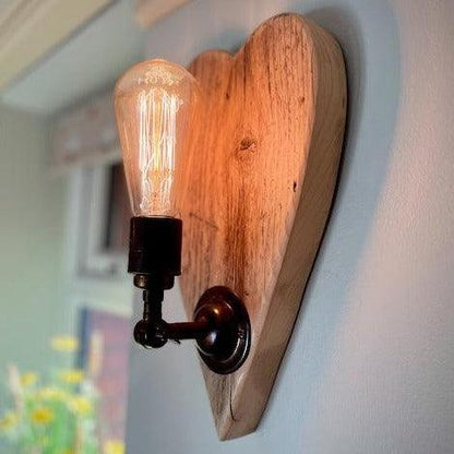 Heart Wooden Wall Light | Rustic Romantic Bedroom & Feature Lighting UK