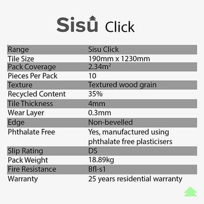 SISU Smoked Oak Click Vinyl Flooring Tiles - 190mm x 1230mm (10 Pack) - EnviroBuild Flooring