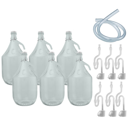 Glass Demijohn 5L 6 Pack Swing Top Cap, Airlock, Bung & Tube