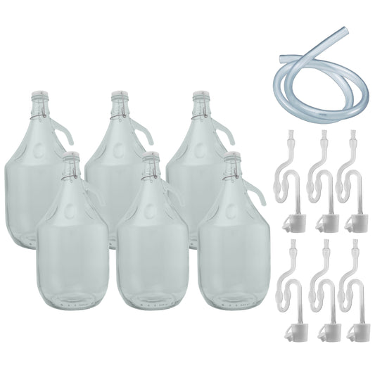 Glass Demijohn 5L 6 Pack Swing Top Cap, Airlock, Bung & Tube
