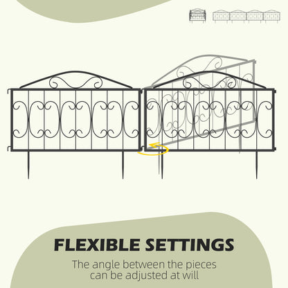 Outsunny Decorative Garden Fencing, 8PCs Outdoor Picket Fence Panels, Rustproof Metal Wire Landscape Flower Bed Border Edging Animal Barrier, Black