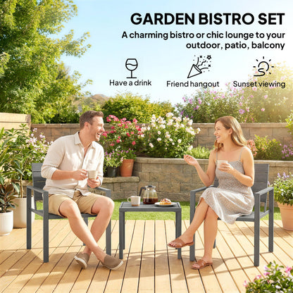 Outsunny 3 Pieces Garden Bistro Set for 2, Outdoor Bistro Table and Chairs with Metal Frame, Plastic Patio Furniture Set