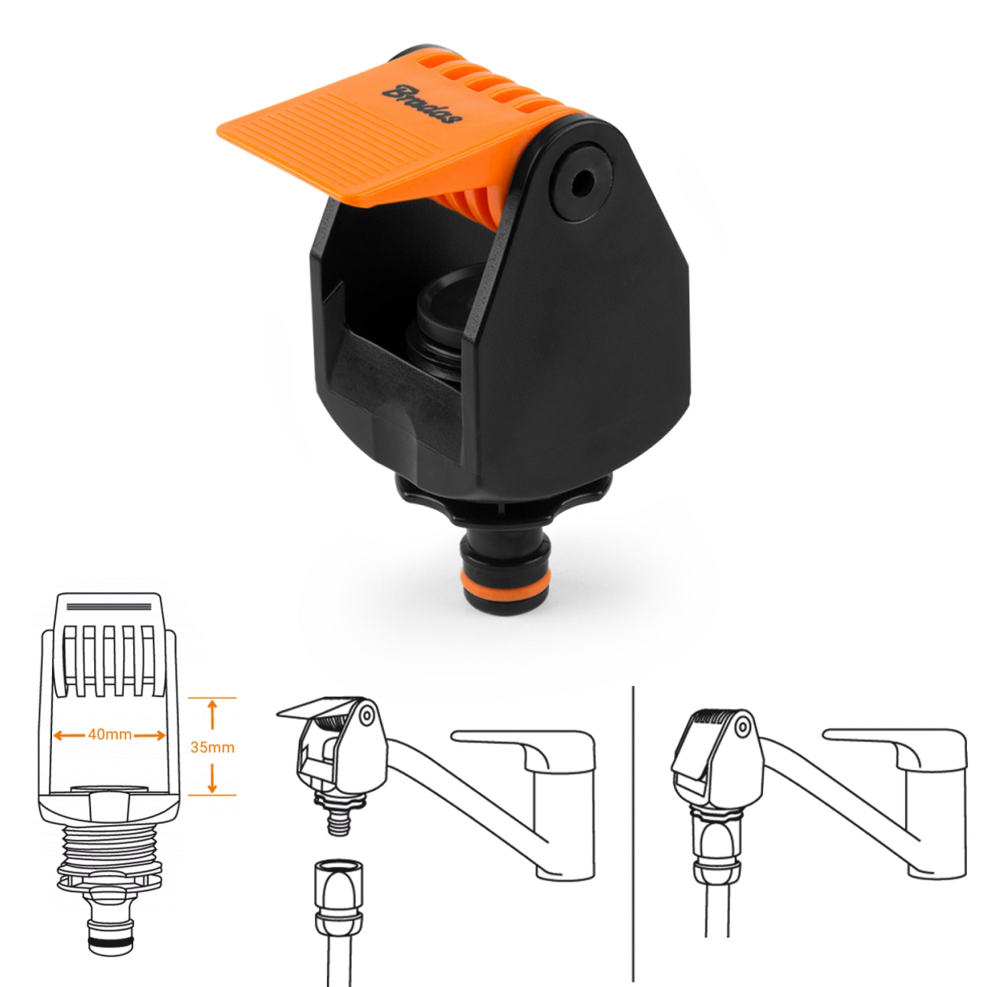 Black/Orange Kitchen Tap Connection Max 40mm - Best4Trade-Retail Garden watering