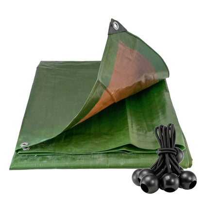 Green/Brown L-Grade Tarpaulin with 10 x 6" Bungee Balls (Black) - Best4Trade-Retail Tarpaulins