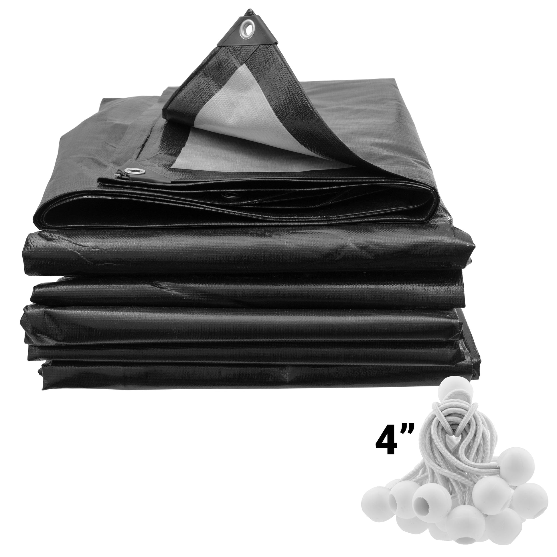 Black/Silver L-Grade Tarpaulin with 20 x 4" Bungee Balls (White) - Best4Trade-Retail Tarpaulins