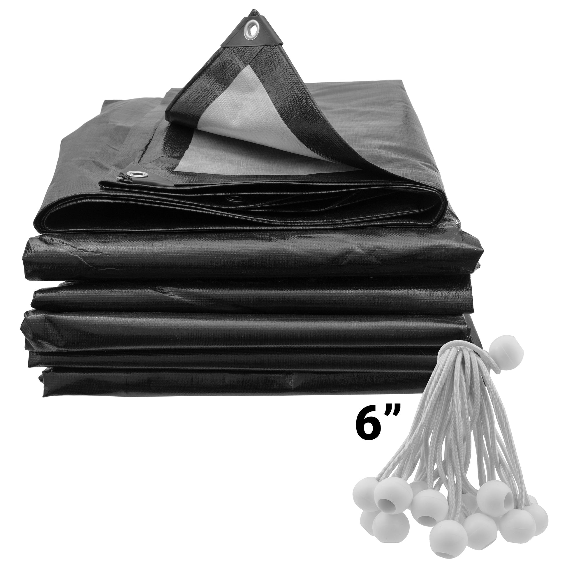 Black/Silver L-Grade Tarpaulin with 20 x 6" Bungee Balls (White) - Best4Trade-Retail Tarpaulins