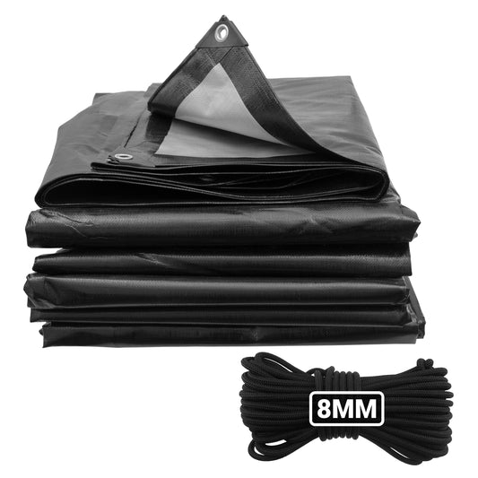 Black/Silver L-Grade Tarpaulin with 10 Metres of 8mm Bungee Rope - Best4Trade-Retail Tarpaulins