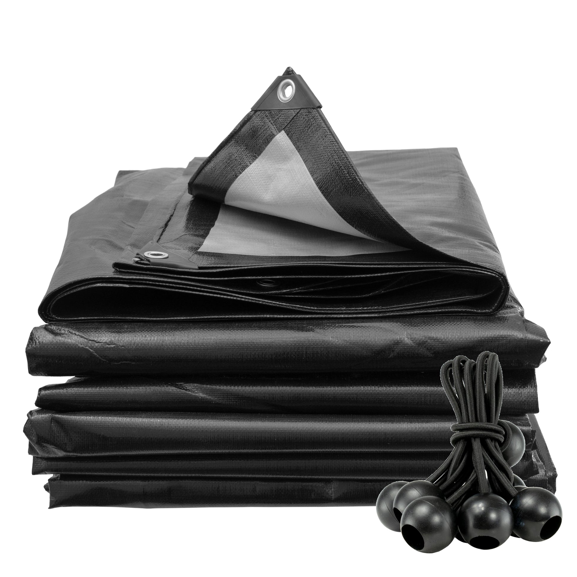 Black/Silver L-Grade Tarpaulin with Bungee Balls (Black) - Best4Trade-Retail Tarpaulins
