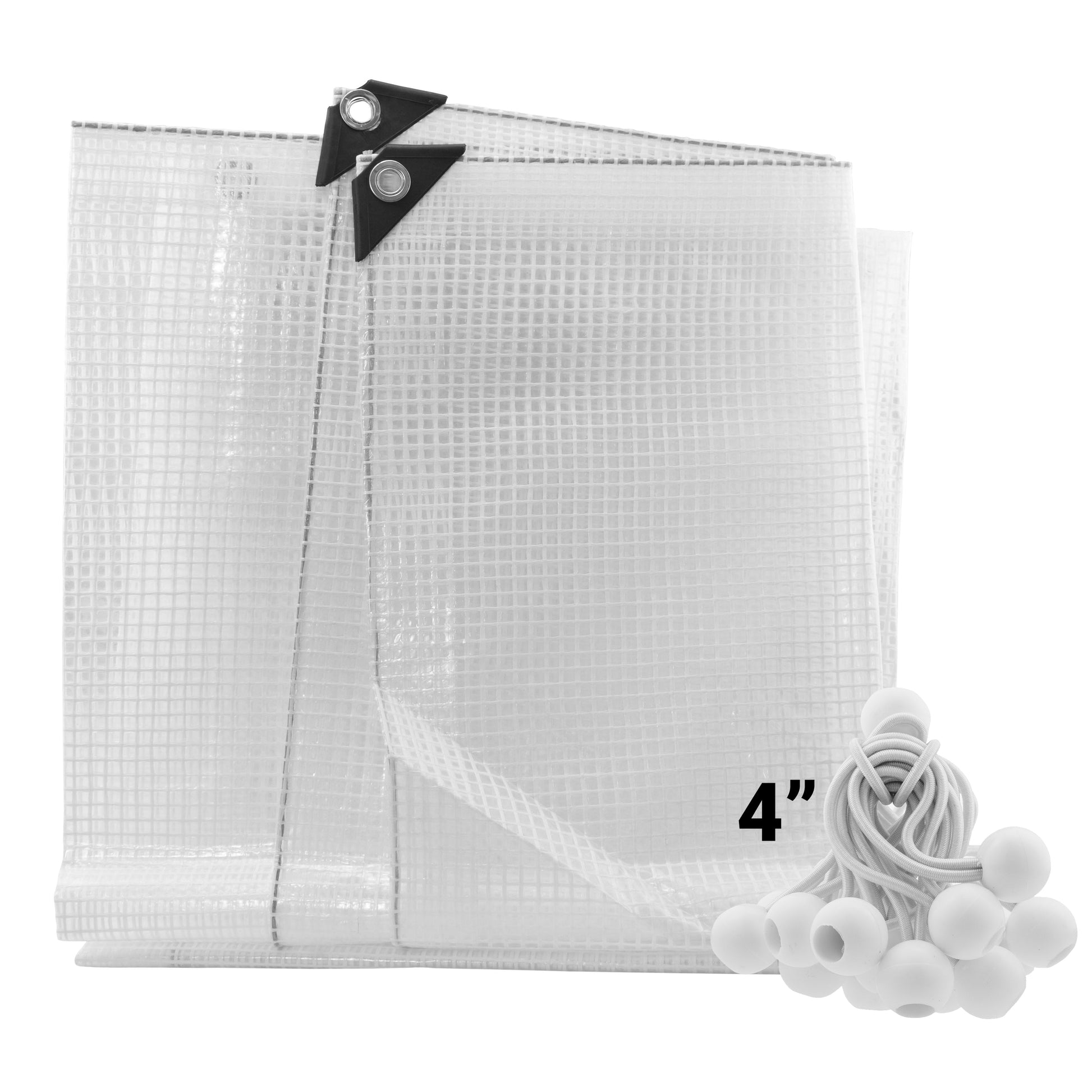 Clear XL-Grade Tarpaulin with 20 x 4" Bungee Balls (White) - Best4Trade-Retail Tarpaulins