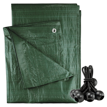 Green M-Grade Tarpaulin with 10 x Bungee Balls (Black) - Best4Trade-Retail Tarpaulins