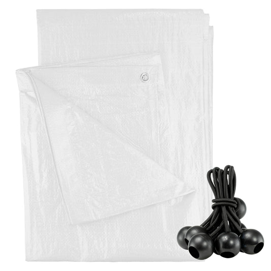White M-Grade Tarpaulin with 10 x Bungee Balls (Black) - Best4Trade-Retail Tarpaulins
