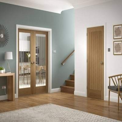 Oak Mexicano Glazed Door Pair Un-Finished Internal Door - 1981mm x 1372mm - LPD Doors