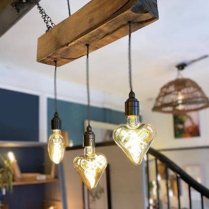 Triple Pendant Light with Heart Bulbs | Romantic Kitchen & Dining Lighting UK