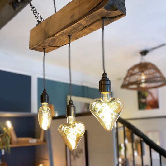 Triple Pendant Light with Heart Bulbs | Romantic Kitchen & Dining Lighting UK