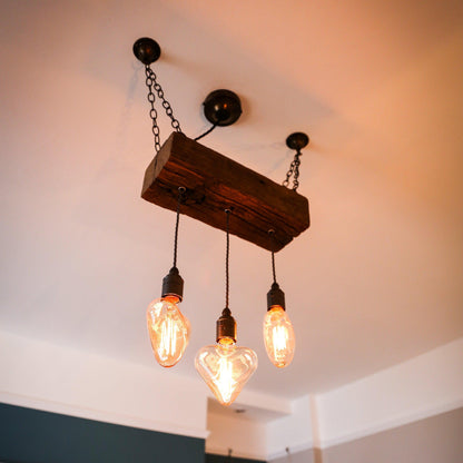 Triple Pendant Light with Heart Bulbs | Oak Kitchen Island & Romantic Dining Lighting UK
