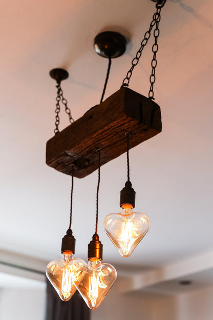 Triple Pendant Light with Heart Bulbs | Oak Kitchen Island & Romantic Dining Lighting UK