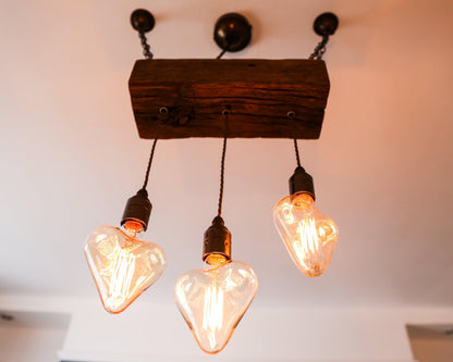 Triple Pendant Light with Heart Bulbs | Oak Kitchen Island & Romantic Dining Lighting UK