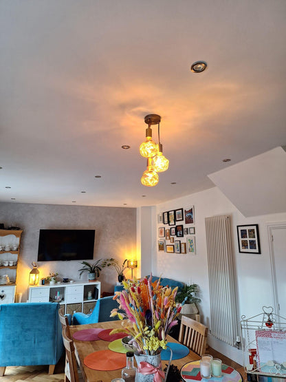 Triple Cluster Pendant Light with Organic Neo Bulbs | Kitchen Island & Stairwell Lighting UK