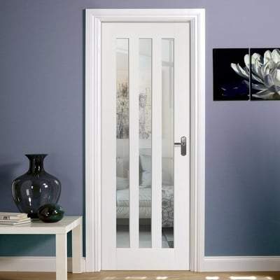 Utah White Primed 3 Glazed Clear Light Panels Interior Door - 1981mm x 762mm - LPD Doors