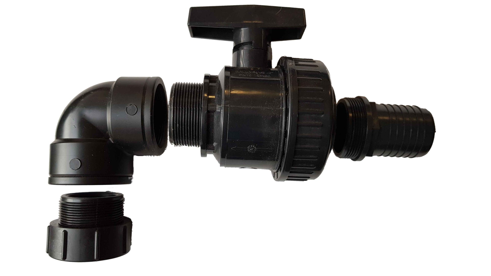 IBC 2” S60X6 Cap with Large Plastic Valve, 2” BSP Elbow and 50mm Barb Straight - Best4Trade-Retail