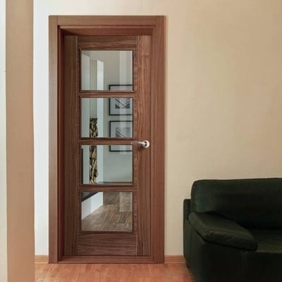 Vancouver Walnut Pre-Finished 4 Glazed Clear Light Panels Interior Door - 2040mm x 726mm - LPD Doors