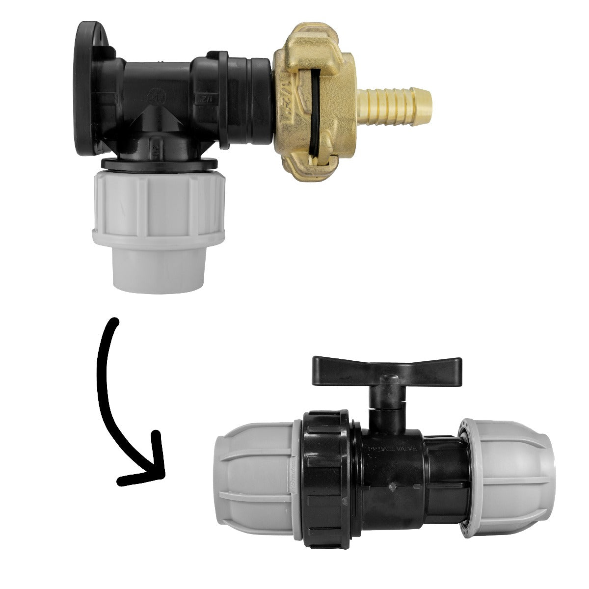 Wall Flange Kit 20mm MDPE - Geka & In Line Valve + 1/2"Barb - Best4Trade-Retail Tech Hose & Fittings
