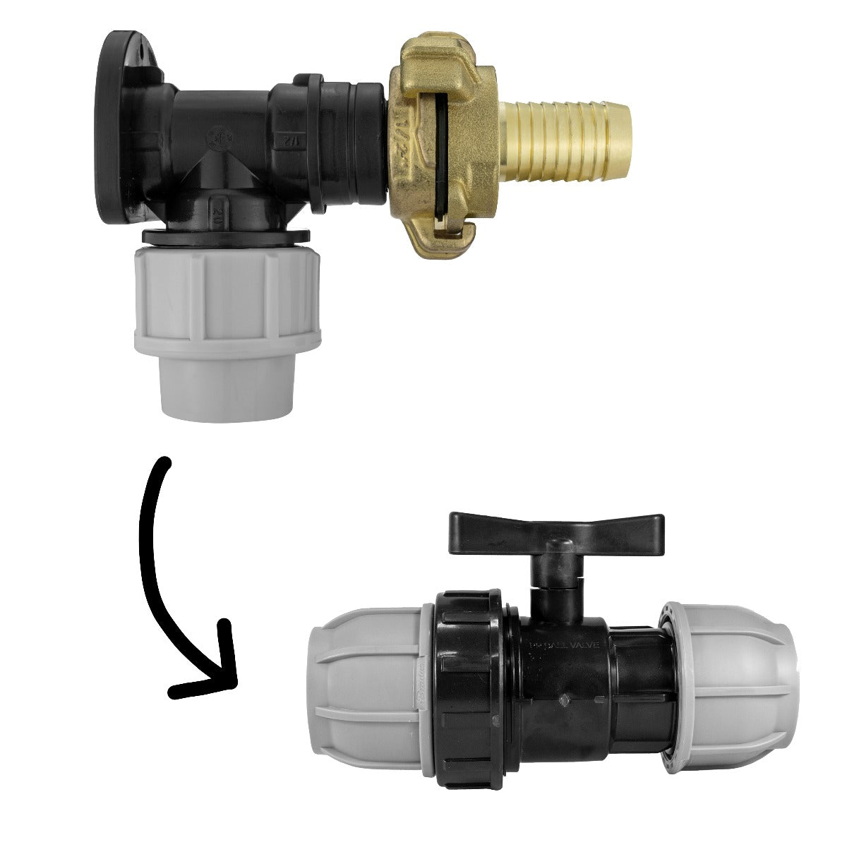 Wall Flange Kit 20mm MDPE - Geka & In Line Valve + 3/4" Barb - Best4Trade-Retail Tech Hose & Fittings