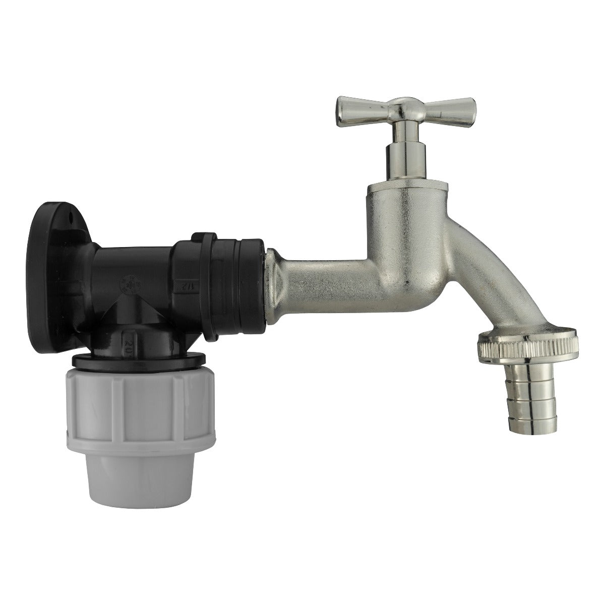 Wall Flange Kit 20mm MDPE + Bib Nickle Tap 1/2" Barb - Best4Trade-Retail Tech Hose & Fittings
