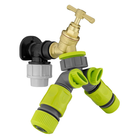 Wall Flange Kit 20mm MDPE - Brass Tap & Two Way Splitter & Connectors - Best4Trade-Retail Tech Hose & Fittings