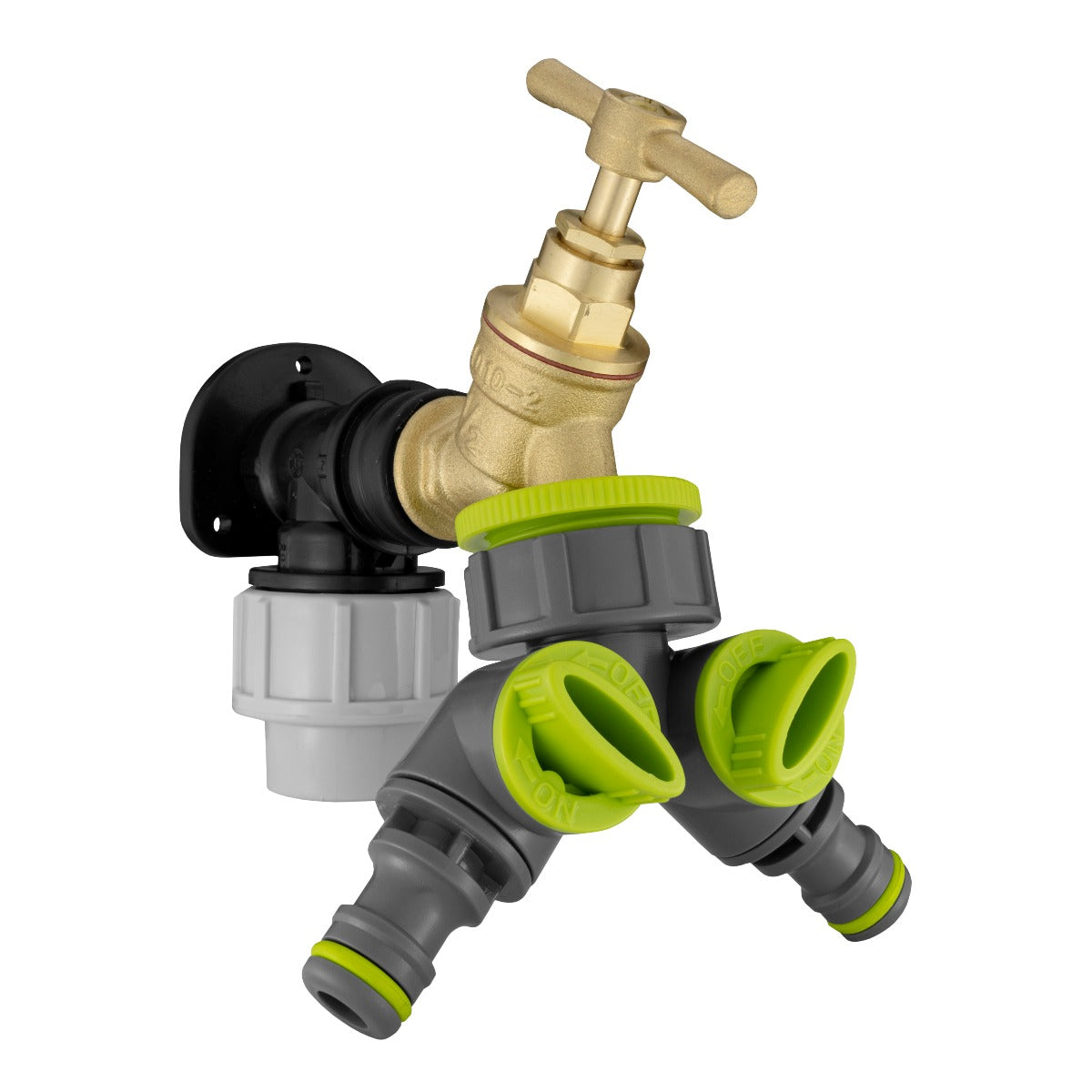Wall Flange Kit 20mm MDPE - Brass Tap & Two Way Splitter - Best4Trade-Retail Tech Hose & Fittings