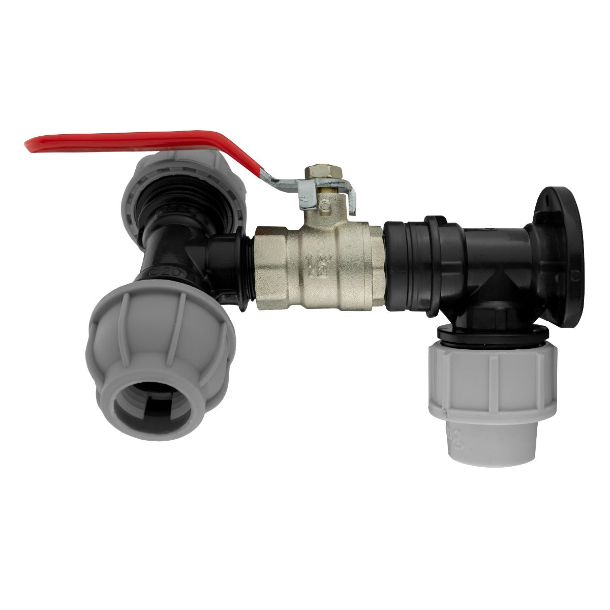 Wall Flange Kit 20mm MDPE - Lever Valve & 25mm MDPE Tee Outlet - Best4Trade-Retail Tech Hose & Fittings