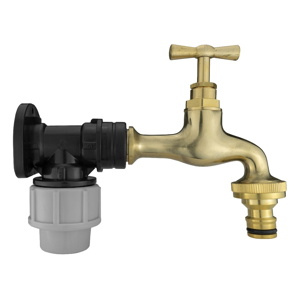 Wall Flange Kit 20mm MDPE - Polished Brass Bib Tap with Snap On - Best4Trade-Retail Tech Hose & Fittings