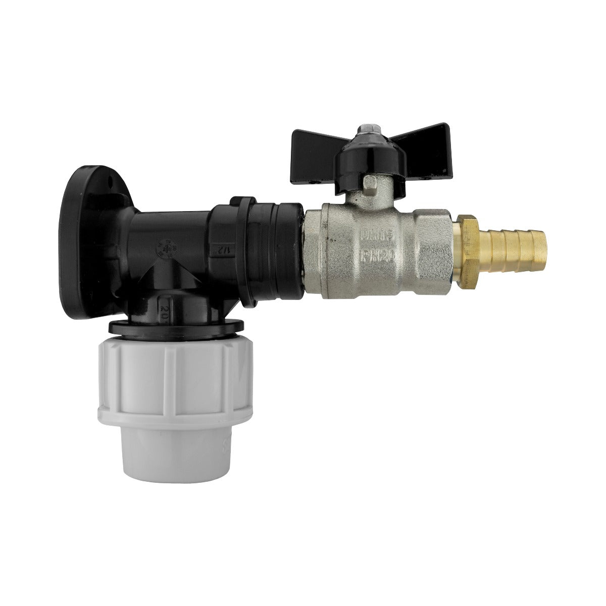 Wall Flange Kit 20mm MDPE - Bib Valve + Brass 13mm Barb - Best4Trade-Retail Tech Hose & Fittings