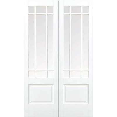 Downham White Primed 9 Glazed Clear Bevelled Light Panels Pair Interior Doors - 1981mm x 1372mm - LPD Doors