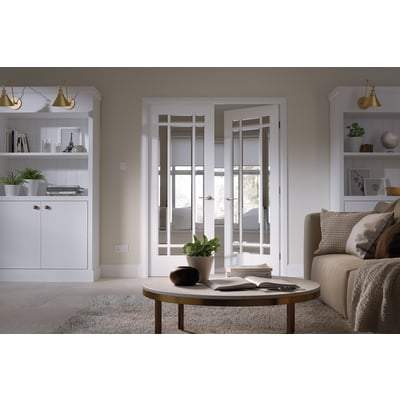 Manhattan White Primed 9 Glazed Clear Bevelled Light Panels Pair Interior Doors - 1981mm x 1524mm - LPD Doors