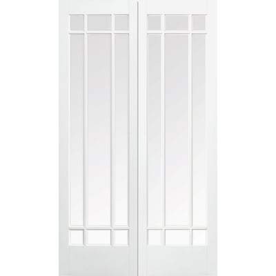 Manhattan White Primed 9 Glazed Clear Bevelled Light Panels Pair Interior Doors - 1981mm x 1168mm - LPD Doors