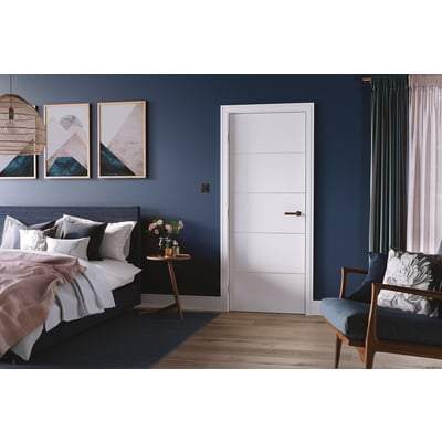 Moulded White Horizontal Four Line Primed Interior Door - 1981mm x 762mm - LPD Doors