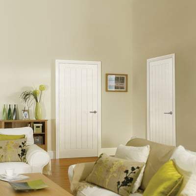 Moulded Textured Vertical White Primed 5 Panel Interior Fire Door FD30 - 2040mm x 626mm - LPD Doors