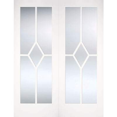 Reims White Glazed Clear Pair Primed Interior Doors - 1981mm x 1372mm - LPD Doors