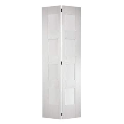 Shaker White Primed Bi-Fold 4 Glazed Clear Light Panels Interior Door - 1981mm x 762mm - LPD Doors