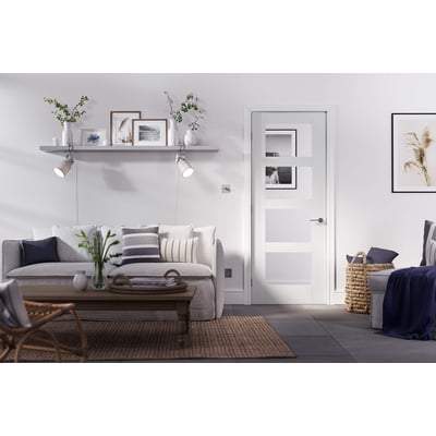 Shaker White Primed 4 Glazed Clear Light Panels Interior Door - 2040mm x 726mm - LPD Doors