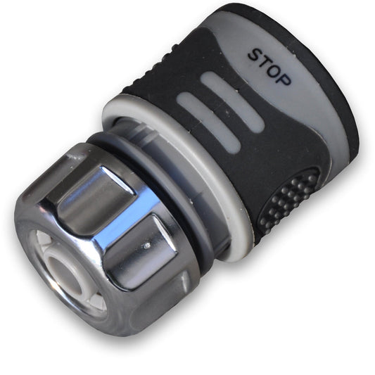 Female Hose Connector With Stop, 1/2" or 5/8" Hose, Grey - Best4Trade-Retail Garden watering